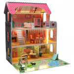 Medinis lėlių namelis su baldais ir ap&scaron;vietimu 70 cm