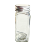 Stiklinis prieskonių indelis, 120 ml (mažos skylutės, metalinis dangtelis)