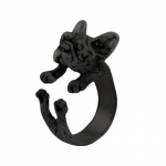 Žiedas Prancūzų buldogas juodos spalvos; pritaikomo dydžio