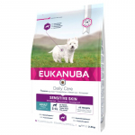 Eukanuba Daily Care Sensitive Skin All Breeds sausas pa&scaron;aras turintiems jautrią odą &scaron;unims visų veislų, žuvis; 2.3kg, 12kg