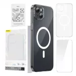 Skaidrus dėklas Baseus Magnetic Crystal Clear iPhone 13 su grūdintu stiklu ir valymo rinkiniu