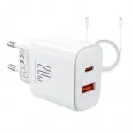 Sieninis įkroviklis Joyroom JR-TCF05, 20 W, su 1 m USB-C&ndash;Lightning laidu, baltas