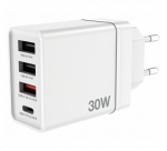 Verbatim 49701 USB Įkroviklis 30W 4-Port USB-A, USB-C, EU Plug, Balta