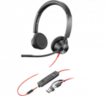 POLY Blackwire 3325 Stereo MS Teams Laidinės ausinės, 3.5mm jack, USB-C/A Adapter, Juoda