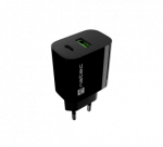 Natec Ribera USB Charger 1X USB-A + 1X USB-C 20W, Black