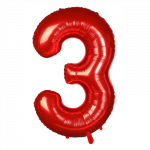 Folinis balionas su heliu, skaičius 3 - 110 cm, raudonas