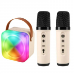 Karaokės rinkinys su "Bluetooth" funkcija ir dvėjais mikrofonais - kreminis