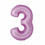 Folinis balionas su heliu, skaičius 3 - 76cm, levandų spalvos