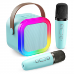 Karaoke kolonėlė su mikrofonais (Bluetooth, LED ap&scaron;vietimas) - mėlyna