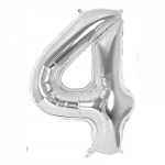 Folinis balionas su heliu, skaičius 4 - 100 cm, sidabrinis