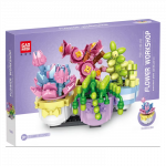 LEGO stiliaus gėlių konstruktorius - gėlės vazone, 412 dalys