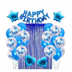 Balionų rinkinys su heliu ir folinio lietučio užuolaida,mėlynas,40vnt