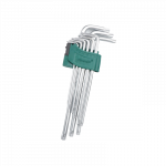 L-tipo &scaron;e&scaron;iakampių TORX vidutinių raktų rinkinys 9vnt. (T10-T50) su kiauryme