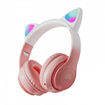 Bevielės Bluetooth ausinės su LED katės ausytėmis - rožinės