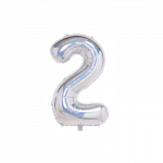 Folinis balionas su heliu, skaičius 2 - 100 cm, sidabrinis holografinis