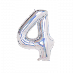 Folinis balionas su heliu, skaičius 4 - 100 cm, sidabrinis holografinis