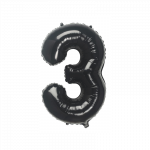 Folinis balionas su heliu, skaičius 3 - 90 cm, juodas