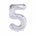 Folinis balionas su heliu, skaičius 5 - 100 cm, sidabrinis holografinis