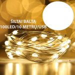 &Scaron;iltai balta LED girlianda su USB jungtimi, 10 m, 100 LED
