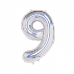 Folinis balionas su heliu, skaičius 9 - 100 cm, sidabrinis holografinis