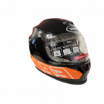 Atverčiamas moto &scaron;almas - juodas / oranžinis su at&scaron;vaitu