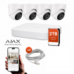 4 lauko AJAX kupolinių vaizdo kamerų komplektas, 5 megapikseliai, 2TB kietas diskas, AI vaizdo analitika