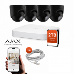 4 lauko AJAX kupolinių vaizdo kamerų komplektas, 5 megapikseliai, 2TB kietas diskas, AI vaizdo analitika