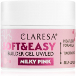 Claresa Soft&Easy Builder Gel gelis, nagų lako pagrindas nagams atspalvis Milky Pink 12 g