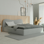 Mink&scaron;ta lova COZY su mediniu grotelių pagrindu ir patalynės dėže Spalvos: Gerra 65 (&scaron;viesiai pilka), miegamoji zona: 180x200 cm