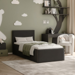 Lova su apmu&scaron;tomis panelėmis ir grotelėmis SASHI 90x200 cm Putų čiužinys: ne, Spalvos: Royal 31 (juoda), Spalva: juoda