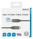 USB-C kabelis DELTACO &bdquo;SuperSpeed&ldquo; , 1 m, pintas, USB 3.1 Gen 2, 10 Gbps, 100W / USBC-1412M