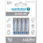 Everactive rechargeable HR03 750mAh, always ready, pack of 4 in blister packaging.
