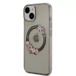 GUESS Flowers Ring Glossy Logo phone case with stand and MagSafe support for iPhone 14 black