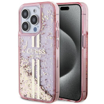 GUESS GUHCP15LLFCSEGP iPhone 15 Pro 6.1" rowy/pink hardcase Liquid Glitter Gold Stripes