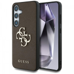 GUESS Samsung Galaxy S25 Plus Brown Case with Grained Texture, Big 4G Logo, and Small Classic Logo