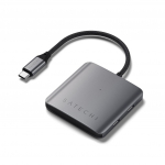 Satechi USB-C hub with 4 ports, 100W PD, expands one USB-C connection to four, offering fast charging and 10 Gbps data transfer for laptops, tablets, and phones