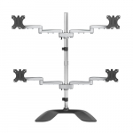 StarTech.com Desktop Quad Monitor Stand - Ergonomic VESA 4 Monitor Arm (2x2) up to 32" - Freestanding Articulating Universal Pole Mount - Height Adjustable, Tilt, Swivel, and Rotate - Silver