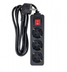 MicroConnect 3-way Schuko Power Strip on/off switch 3M, Black