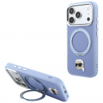 Karl Lagerfeld Case with 360 Ring Stand, Karl Head Pin MagSafe for iPhone 18 Pro / 17 Pro, light blue