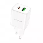 OEM Borofone BN7 travel charger | 20W | QC3.0, PD | USB-A, USB-C | white