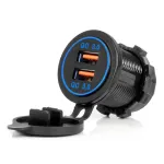 Amio Waterproof Phone Charger with BLUE LED Backlight 2xUSB QC3.0 12/24V -04218