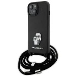 Karl Lagerfeld KLHCP15SSAKCPSK iPhone 15 | 14 | 13 6.1" hard case black | black Crossbody Saffiano Metal Pin Karl AND Choupette