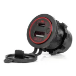 Amio Waterproof Phone Charger with RED LED Backlight 2xUSB QC3.0 12/24V -04221
