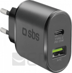 SBS PD travel charger 25W USB-C/USB-A black