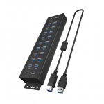 Raidsonic 20-in-1 USB Hub with power supply, on/off button, and mounting brackets | IB-HUB1720-U3