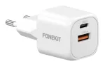 FoneKit Mini 20 W fast charger, USB-C + USB-A, white (6438148065164)