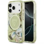 GUESS Case IML Glitter Flowers Triangle MagSafe for iPhone 18 Pro Max / 17 Pro Max green