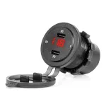 Amio Waterproof Phone Charger with RED LED Indicator Digital Voltometer 2xUSB C 12/24V -04225