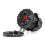 Amio Waterproof Phone Charger with Switch RED LED Indicator Digital Voltometer 2xUSB C 12/24V -04226