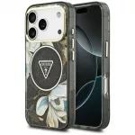 GUESS Case IML Glitter Flowers Triangle MagSafe for iPhone 18 Pro Max / 17 Pro Max black